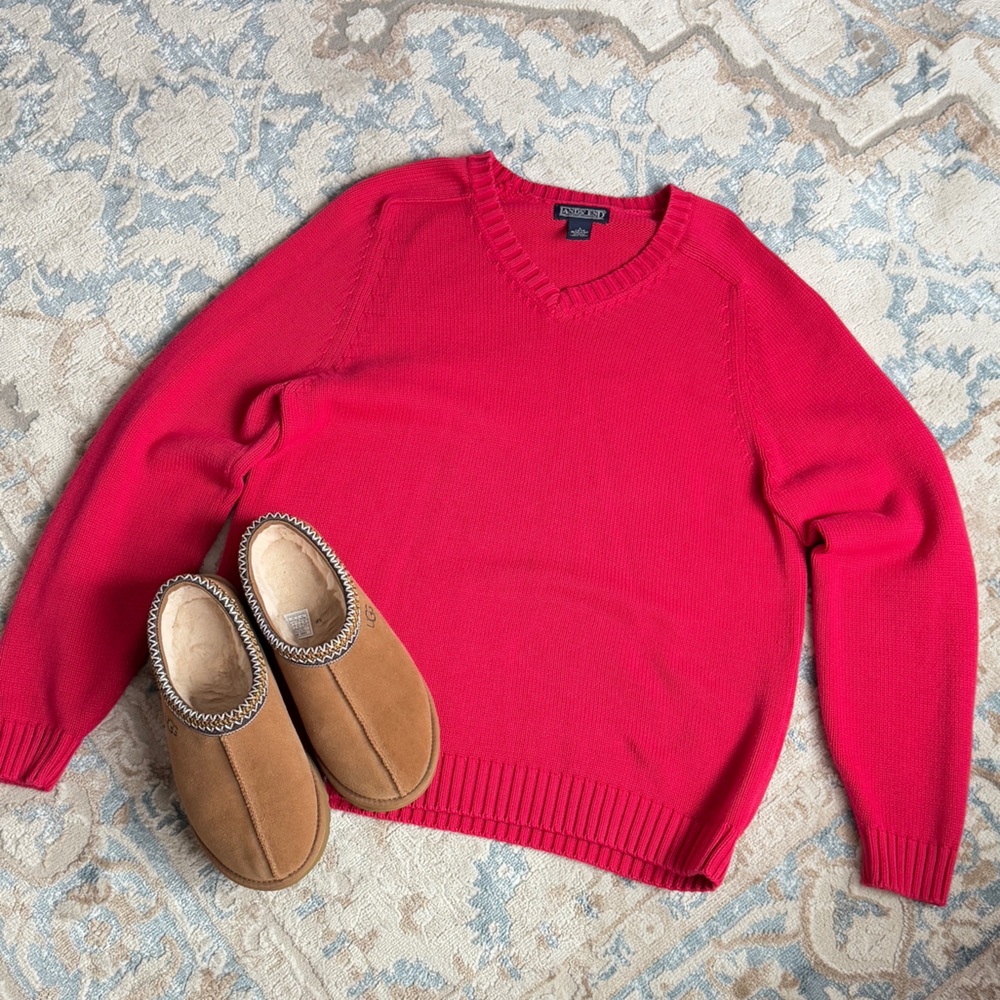 Super cool Magenta Lands’ End %100 cotton knit sweater V-neck size L - Picture 4 of 10